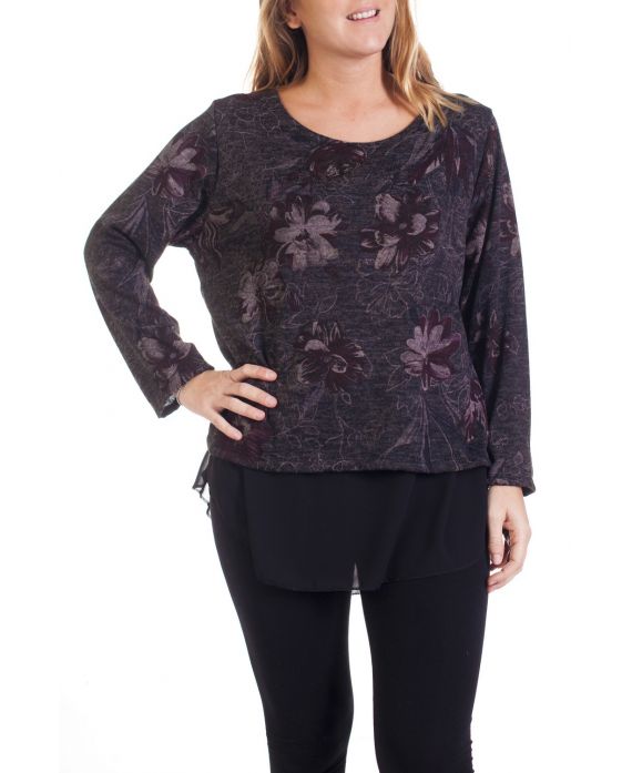 GRANDE TAILLE PULL FLEUR SUPERPOSITION 4315 NOIR