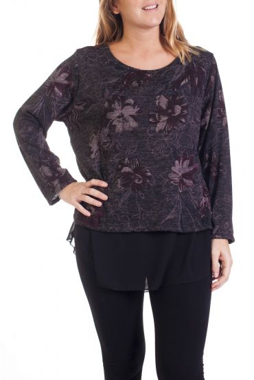 GRANDE TAILLE PULL FLEUR SUPERPOSITION 4315 NOIR