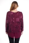 GRANDE TAILLE PULL FLEUR SUPERPOSITION 4315 BORDEAUX