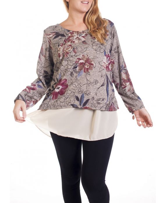 GRANDE TAILLE PULL FLEUR SUPERPOSITION 4315 BEIGE