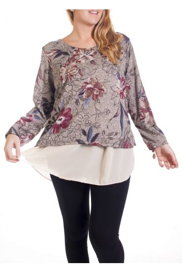LARGE SIZE FLOWER SWEATER OVERLAY 4315 BEIGE