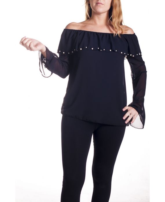 GRANDE TAILLE BLOUSE PERLES 4313 NOIR