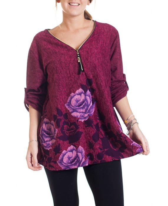 GRANDE TAILLE PULL ENCOLURE ZIPPEE 4307 BORDEAUX