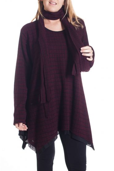 GRANDE TAILLE PULL TUNIQUE + ECHARPE 4299 BORDEAUX