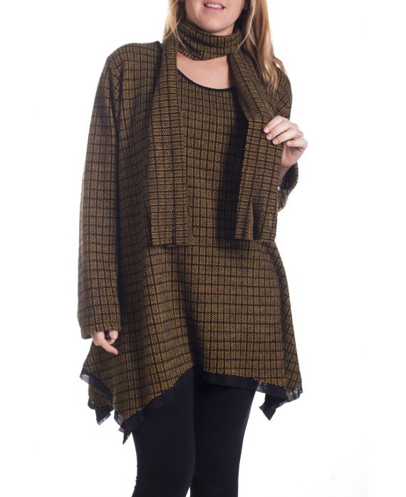 GRANDE TAILLE PULL TUNIQUE + ECHARPE 4299 MOUTARDE