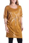 GRANDE TAILLE T-SHIRT LONG PAILLETTES 2 PIECES 4298 MOUTARDE