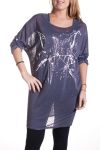 GRANDE TAILLE T-SHIRT LONG PAILLETTES 2 PIECES 4298 GRIS