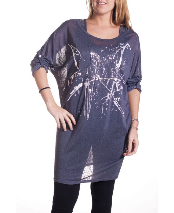 GRANDE TAILLE T-SHIRT LONG PAILLETTES 2 PIECES 4298 GRIS