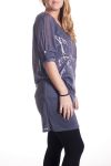 DI GRANDI DIMENSIONI T-SHIRT LUNGA PAILLETTES 2 PEZZI 4298 GRIGIO