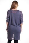 DI GRANDI DIMENSIONI T-SHIRT LUNGA PAILLETTES 2 PEZZI 4298 GRIGIO