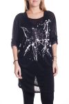 DI GRANDI DIMENSIONI T-SHIRT LUNGA PAILLETTES 2 PEZZI 4298 NERO