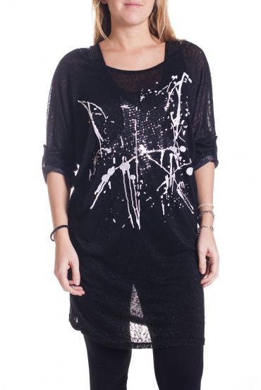 GROßE GRÖßE T-SHIRT LONG GLITTER 2 STÜCK 4298 SCHWARZ