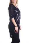 DI GRANDI DIMENSIONI T-SHIRT LUNGA PAILLETTES 2 PEZZI 4298 NERO