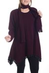 GRANDE TAILLE PULL TUNIQUE + ECHARPE 4297 BORDEAUX