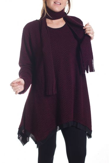 GROßE PULLOVER-TUNIKA + SCHAL 4297 BORDEAUX