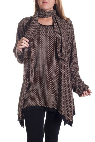LARGE SIZE SWEATER TUNIC + SCARF 4297 TAUPE