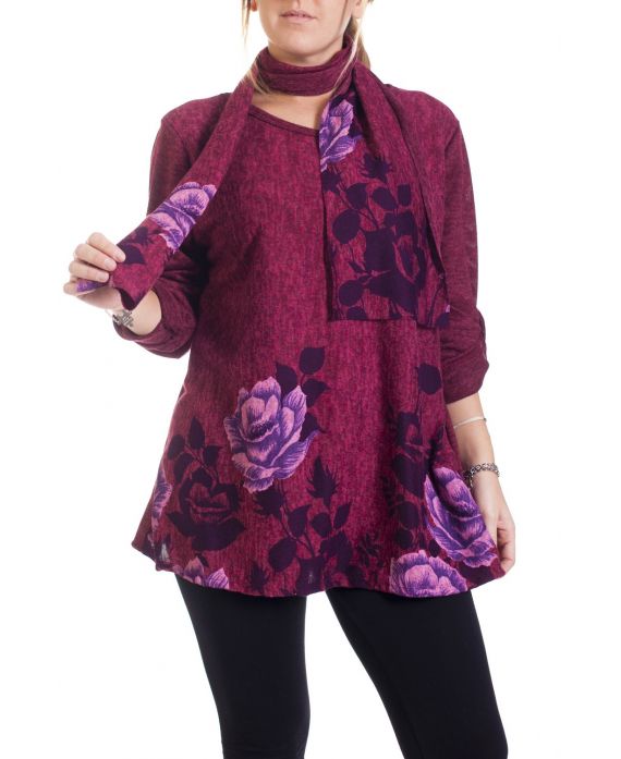 GRANDE TAILLE PULL + ECHARPES 4296 BORDEAUX