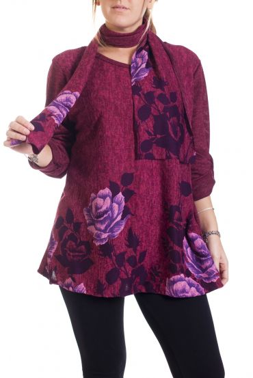 GRANDE TAILLE PULL + ECHARPES 4296 BORDEAUX