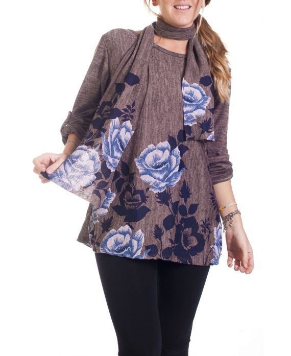 GRANDE TAILLE PULL + ECHARPES 4296 TAUPE