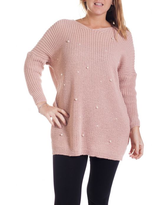 GRANDE TAILLE PULLOVER PERLES 4294 ROSE