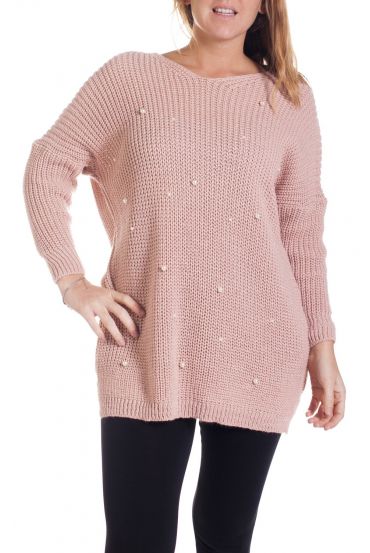 GRANDE TAILLE PULLOVER PERLES 4294 ROSE