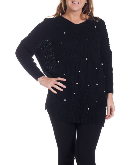 GRANDE TAILLE PULLOVER PERLES 4294 NOIR