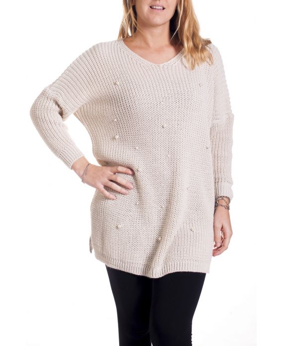 DI GRANDI DIMENSIONI PULLOVER PERLINE 4294 BEIGE