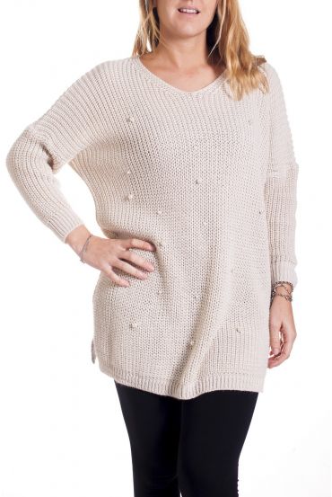 DI GRANDI DIMENSIONI PULLOVER PERLINE 4294 BEIGE