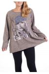 LARGE SIZE SWEATER PRINT WIFE 4291 BEIGE