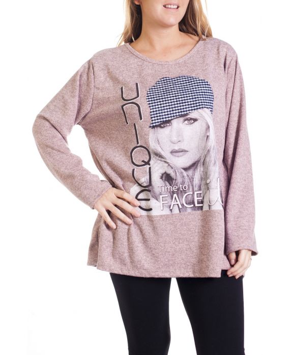 LARGE SIZE SWEATER PRINT WIFE 4291 PINK