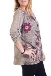 GRANDE TAILLE PULL IMPRIME ZIPPE 4290 BEIGE