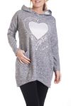 GRANDE TAILLE PULL TUNIQUE CŒUR 4285 GRIS