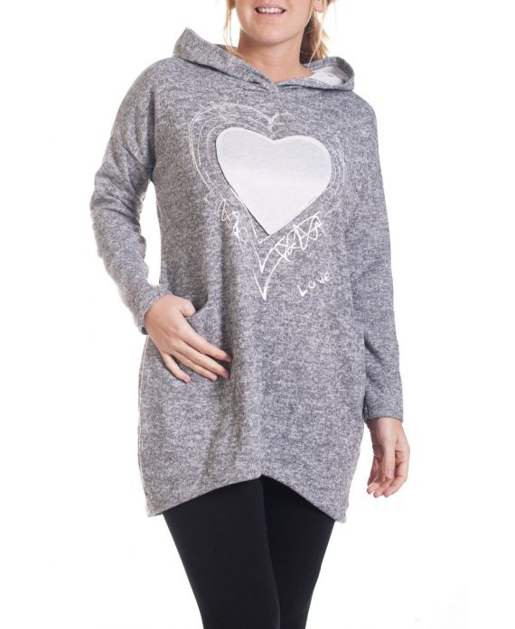 DI GRANDI DIMENSIONI MAGLIONE TUNICA CUORE 4285 GRIGIO