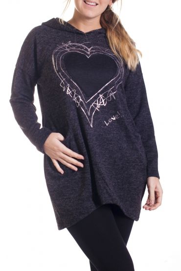 GRANDE TAILLE PULL TUNIQUE CŒUR 4285 NOIR