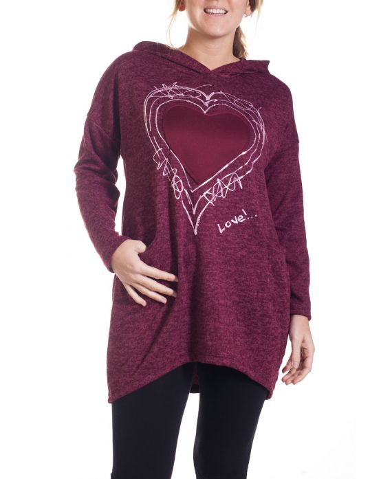 GRANDE TAILLE PULL TUNIQUE CŒUR 4285 BORDEAUX