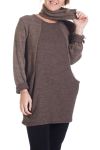 GRANDE TAILLE PULL TUNIQUE 2 PIECES 4284 TAUPE