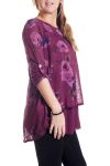 LARGE SIZE TUNIC FLOWERS SUPERPOSEE 4352 BORDEAUX