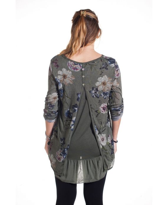 LARGE SIZE TUNIC FLOWERS SUPERPOSEE 4352 GREEN