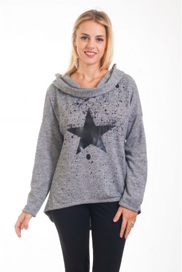 SWEAT A CAPUCHE COL TOMBANT 4289 GRIS