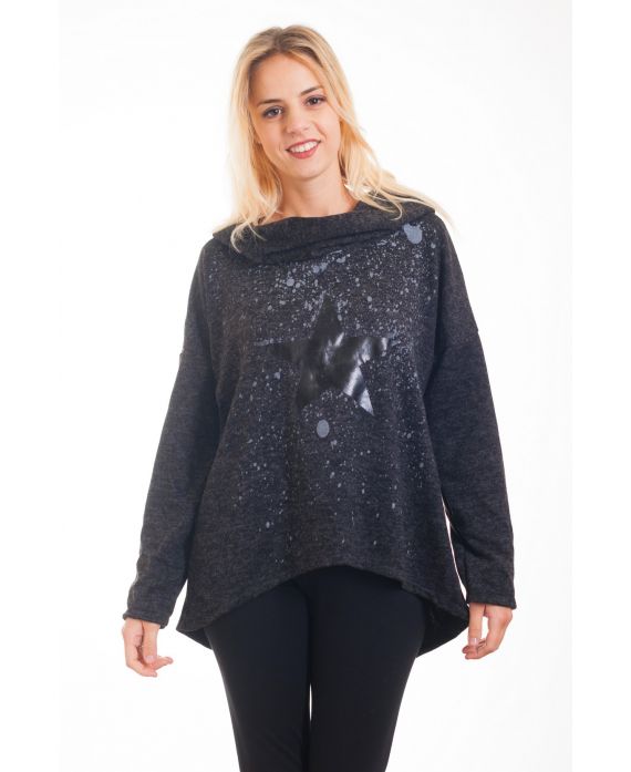 SWEATSHIRT MIT KAPUZE HAT ABFALLENDEM KRAGEN SCHWARZ 4289