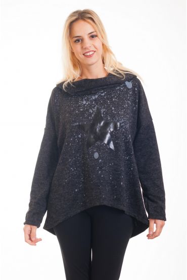 SWEATSHIRT MIT KAPUZE HAT ABFALLENDEM KRAGEN SCHWARZ 4289