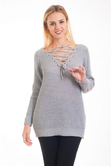 PULLOVER SCOLLO IN PIZZO-UP 4287 ROSA