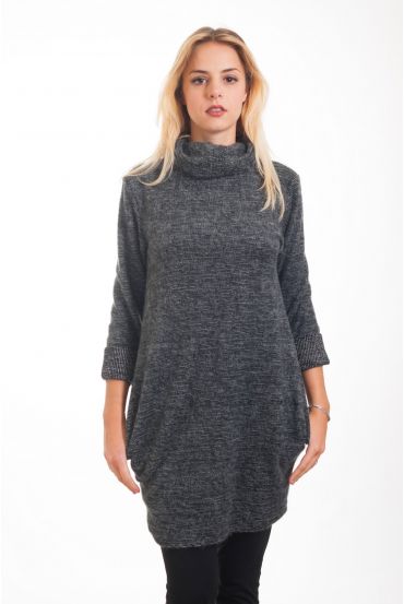 PULLOVER-KLEID MIT KRAGEN-BALL-4304 SCHWARZ