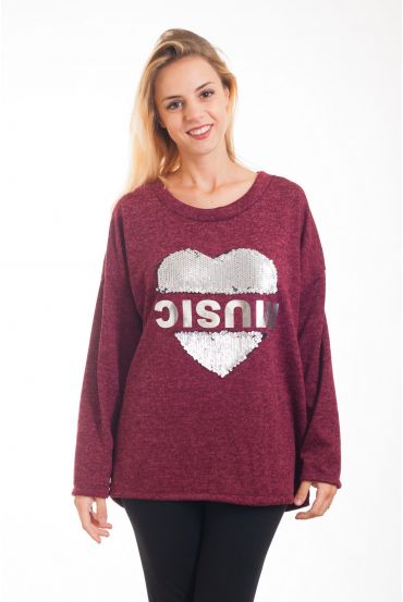 MAGLIONE DI PAILLETTES CUORE 4288 BORDEAUX