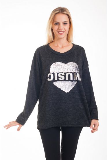 MAGLIONE DI PAILLETTES CUORE 4288 NERO