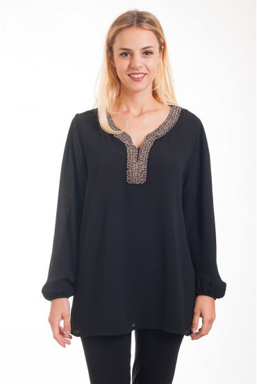 BLOUSE HEEFT EEN V-HALS FANCY 4323 ZWART