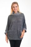 PULL POCHES COL BOULE 4301 GRIS