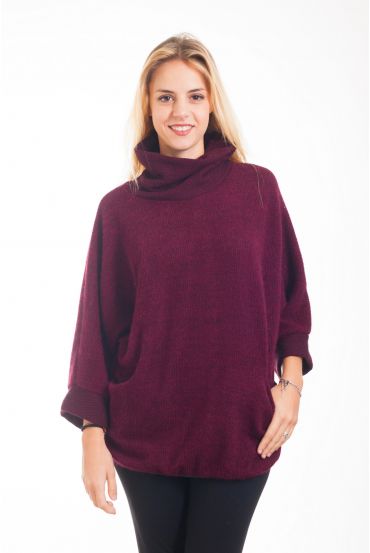 PULL POCHES COL BOULE 4301 BORDEAUX