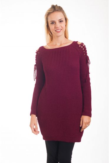 PULL EPAULES A LACETS 4359 BORDEAUX