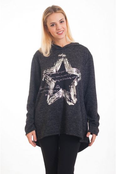 SWEATSHIRT MIT STERN A-KAPUZENJACKE-SCHWARZ 4309